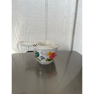 Kitchen Measuring Cups Floral Pattern Set Stackable Nesting Baking Kitchenware